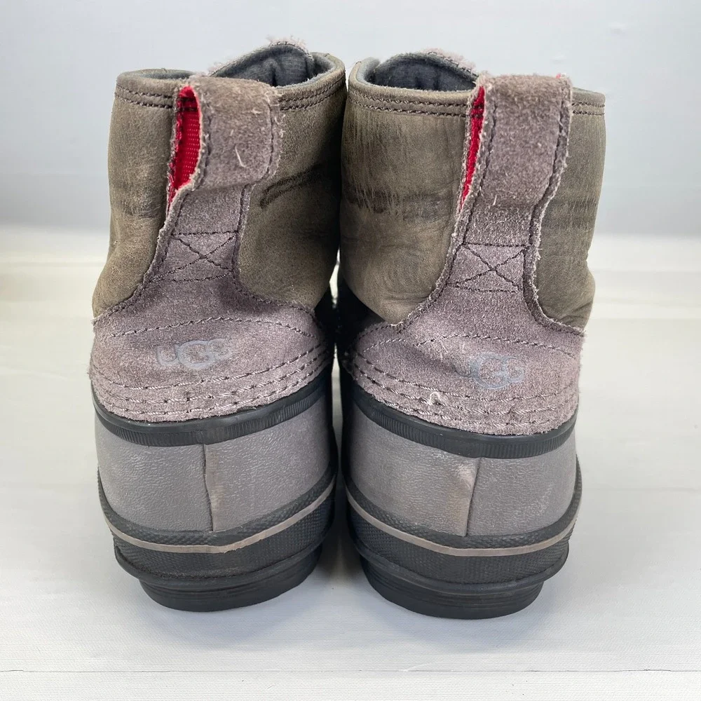UGG Zetik Waterproof Duck Boots Mens Size 11 Brown Leather Gray Lace Up Shoes